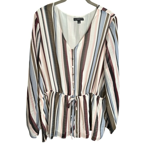 Lane Bryant 16 Multi Color Long Sleeve V-Neck Tie Waistband Button Down - Picture 1 of 2